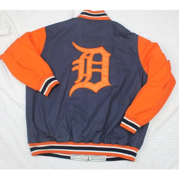 Vintage Detroit Tigers Reversible jacket Silver navy orange Size Large - Picture 4 of 10